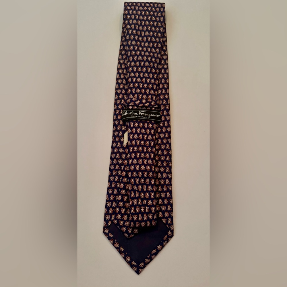 Salvatore Ferragamo Navy, Brown and Pink Subtle Little Monkeys 🐒 Patterned Tie